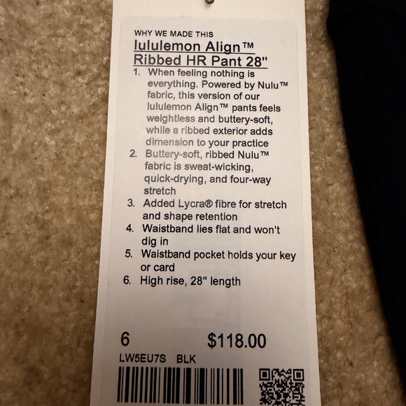 NWT lululemon Align™ High-Rise Ribbed Pant 28" W5EU7S - Picture 9 of 14